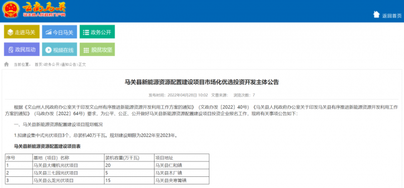 大力推廣屋頂分布式光伏 云南馬關(guān)啟動(dòng)400MW光伏優(yōu)選！