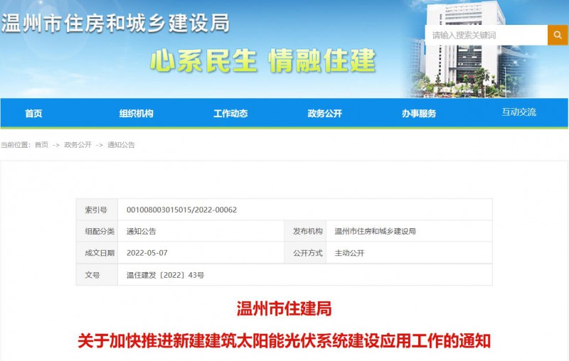 浙江溫州：政府、國企投資建筑光伏占比不低于12%，其他公共建筑不低于10%！