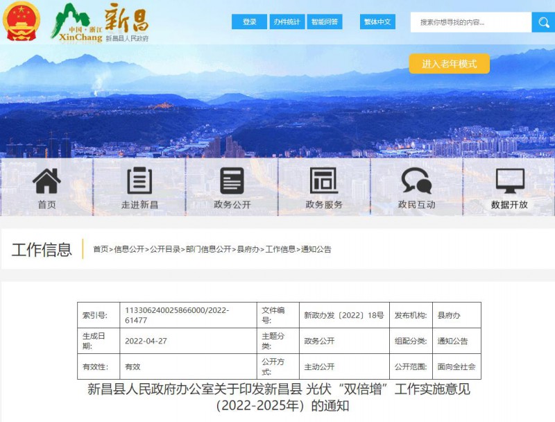 浙江新昌：大力推進工商業(yè)建筑屋頂光伏，全縣現(xiàn)有黨政機關(guān)、事業(yè)單位等公共建筑屋頂實現(xiàn)100%安裝